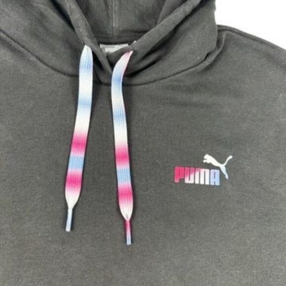 Puma Juniors Ombre Drawstring Black Hoodie With Multicolor Drawstrings Size S - Picture 3 of 10